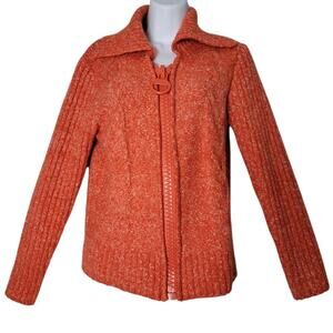 Wool Mohair Blend Zip Sweater Fits M/L Orange Pumpkin Fall Cozy Autumn Lin Woman